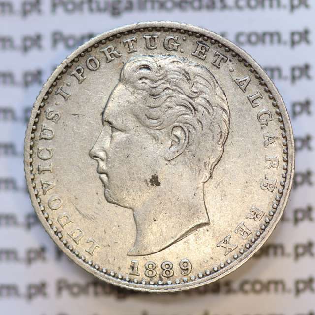 Moeda 100 Réis Prata 1889 ou Tostão Prata 1889 (MBC+) - Rei D. LUIS I - World Coins Portugal KM 510