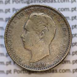Moeda 100 Réis Prata 1889 ou Tostão Prata 1889 (MBC) - Rei D. LUIS I - World Coins Portugal KM 510