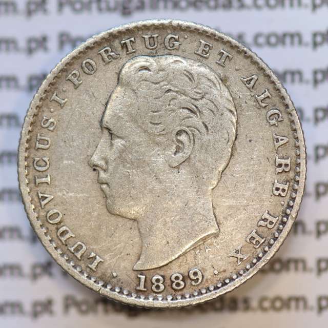 Moeda 100 Réis Prata 1889 ou Tostão Prata 1889 (MBC) - Rei D. LUIS I - World Coins Portugal KM 510