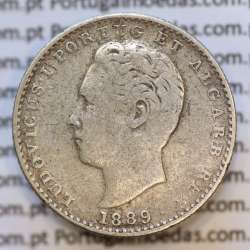 Moeda 100 Réis Prata 1889 ou Tostão Prata 1889 (MBC) - Rei D. LUIS I - World Coins Portugal KM 510