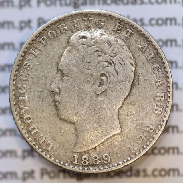 Moeda 100 Réis Prata 1889 ou Tostão Prata 1889 (MBC) - Rei D. LUIS I - World Coins Portugal KM 510
