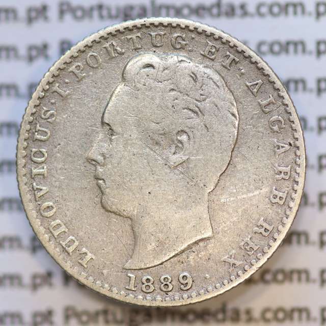 Moeda 100 Réis Prata 1889 ou Tostão Prata 1889 (BC) - Rei D. LUIS I - World Coins Portugal KM 510