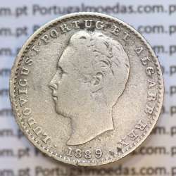 Moeda 100 Réis Prata 1889 ou Tostão Prata 1889 (BC) - Rei D. LUIS I - World Coins Portugal KM 510