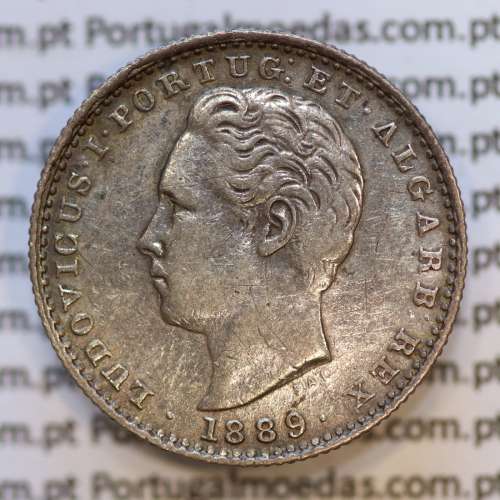 Moeda 100 Réis Prata 1889 ou Tostão Prata 1889 (BC) - Rei D. LUIS I - World Coins Portugal KM 510