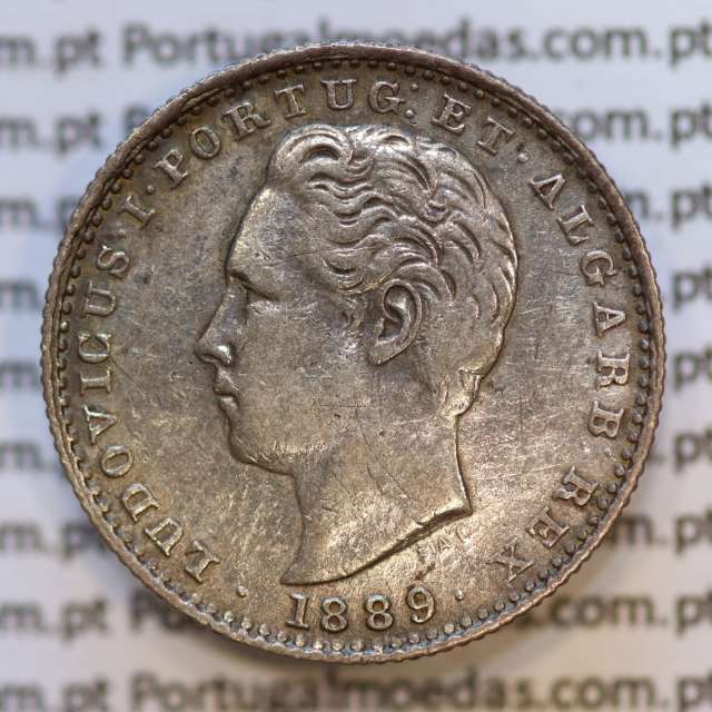 Moeda 100 Réis Prata 1889 ou Tostão Prata 1889 (BC) - Rei D. LUIS I - World Coins Portugal KM 510