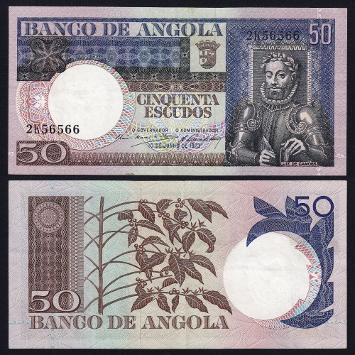 Nota de 50 Escudos 1973 Luiz de Camões, 50$00 10/06/1973 - Banco de Angola (Pouco Circulada)
