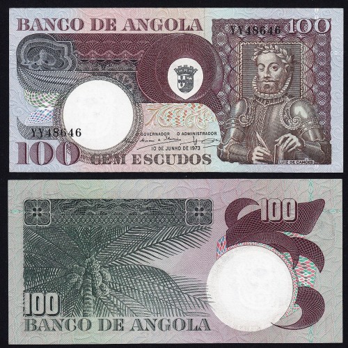 Nota de 100 Escudos 1973 Luiz de Camões, 100$00 10/06/1973 - Banco de Angola (Não Circulada)