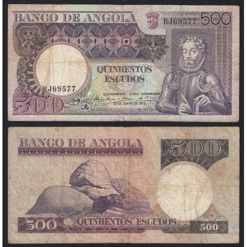 Nota de 500 Escudos 1973 Luiz de Camões, 500$00 10/06/1973 - Banco de Angola (Circulada +)