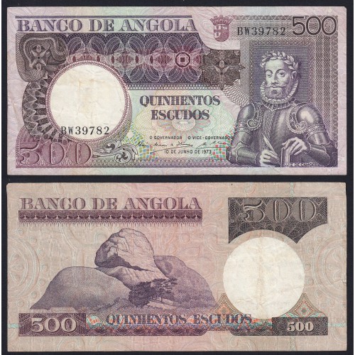 Nota de 500 Escudos 1973 Luiz de Camões, 500$00 10/06/1973 - Banco de Angola (Circulada)
