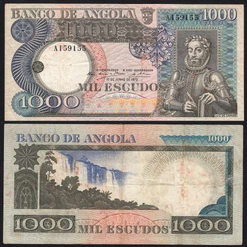 Nota de 1000 Escudos 1973 Luiz de Camões, 1000$00 10/06/1973 - Banco de Angola (Circulada)