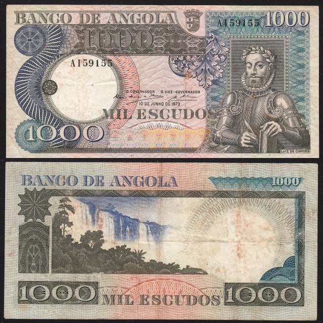 Nota de 1000 Escudos 1973 Luiz de Camões, 1000$00 10/06/1973 - Banco de Angola (Circulada)
