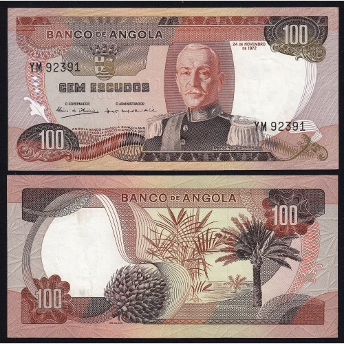 Nota de 100 Escudos 1972 Marechal de Carmona, 100$00 24/11/1972 - Banco de Angola (Pouco Circulada)
