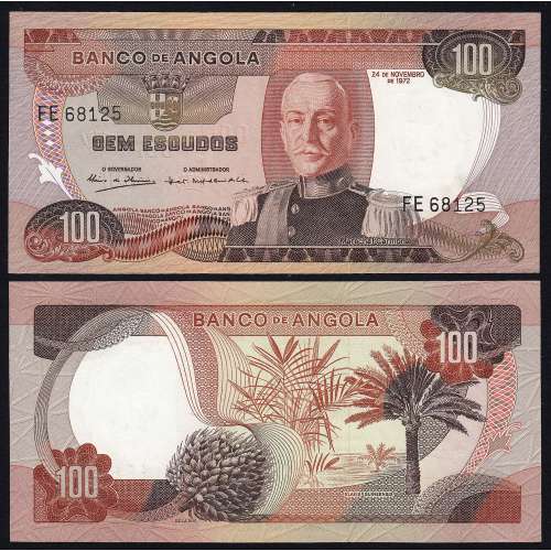 Nota de 100 Escudos 1972 Marechal de Carmona, 100$00 24/11/1972 - Banco de Angola (Não Circulada)