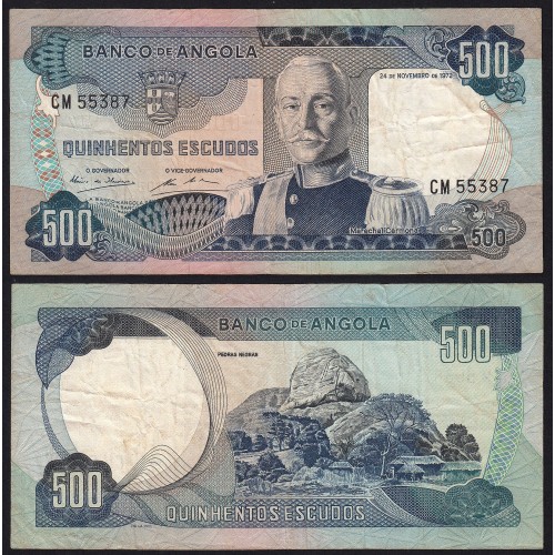 Nota de 500 Escudos 1972 Marechal Carmona, 500$00 24/11/1972 - Banco de Angola (Circulada)
