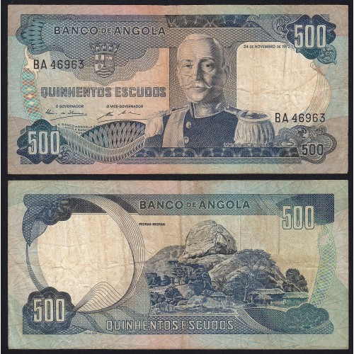 Nota de 500 Escudos 1972 Marechal Carmona, 500$00 24/11/1972 - Banco de Angola (Circulada +)