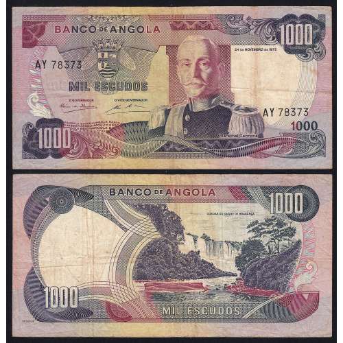Nota de 1000 Escudos 1972 Marechal Carmona, 1000$00 24/11/1972 - Banco de Angola (Circulada +)