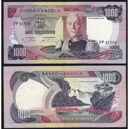Nota de 1000 Escudos 1972 Marechal Carmona, 1000$00 24/11/1972 - Banco de Angola (Pouco Circulada)