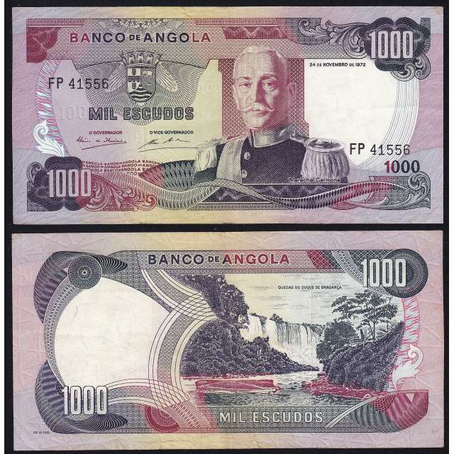 Nota de 1000 Escudos 1972 Marechal Carmona, 1000$00 24/11/1972 - Banco de Angola (Pouco Circulada)