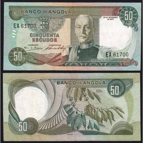 Nota de 50 Escudos 1972 Marechal Carmona, 50$00 24/11/1972 - Banco de Angola (Pouco Circulada)