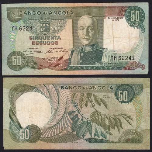 Nota de 50 Escudos 1972 Marechal Carmona, 50$00 24/11/1972 - Banco de Angola (Circulada)