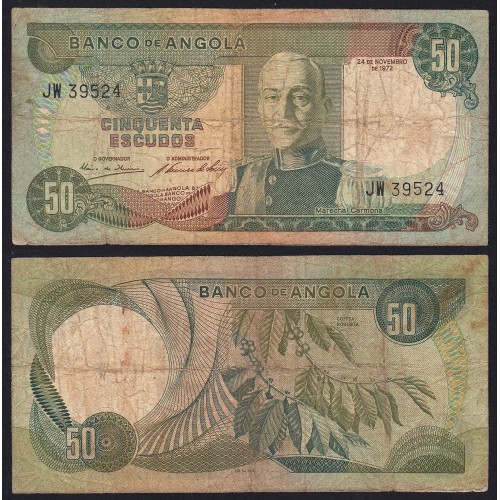 Nota de 50 Escudos 1972 Marechal Carmona, 50$00 24/11/1972 - Banco de Angola (Circulada)