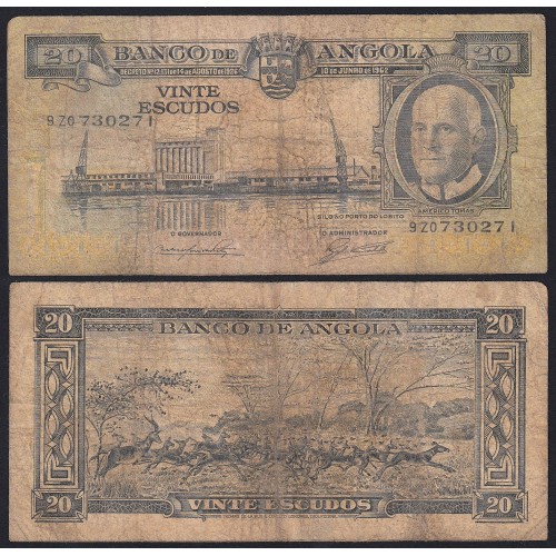 Nota de 20 Escudos 1962 Américo Tomás, 20$00 10/06/1962 - Banco de Angola (Muito Circulada)