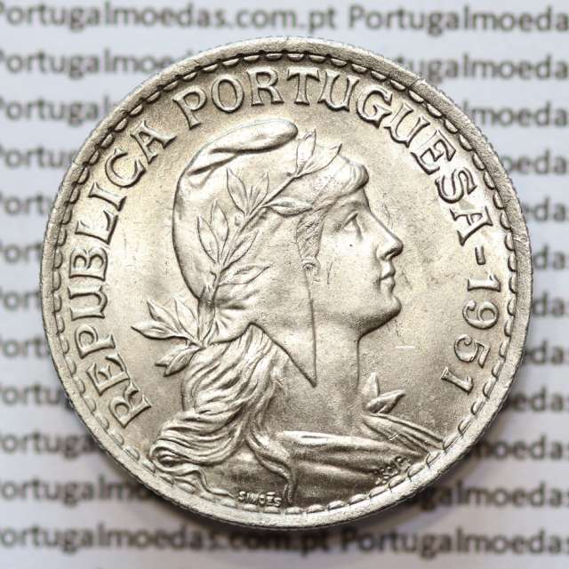 Portugal, coin of 1 Escudo 1951 Alpaca of the Portuguese Republic, (UNC), World Coins Portugal KM 578