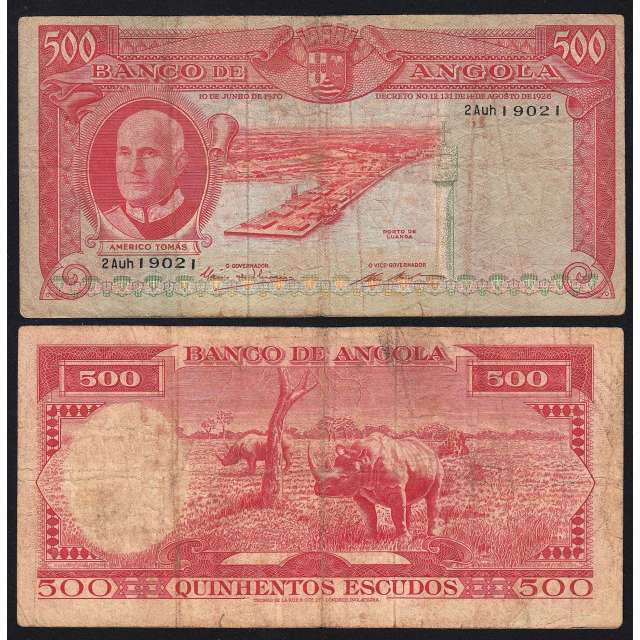 Nota de 500 Escudos 1970 Américo Tomás , 500$00 10/06/1970 - Banco de Angola (Muito Circulada)