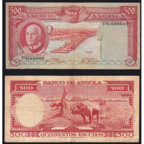 Nota de 500 Escudos 1970 Américo Tomás , 500$00 10/06/1970 - Banco de Angola (Circulada)