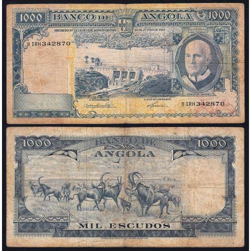 Nota de 1000 Escudos 1962 Américo Tomás, 1000$00 10/06/1962 - Banco de Angola (Circulada)