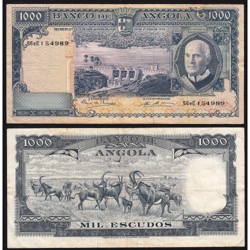 Nota de 1000 Escudos 1970 Américo Tomás, 1000$00 10/06/1970 - Banco de Angola (Pouco Circulada)