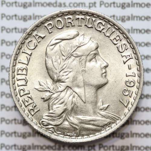 Portugal, coin of 1 Escudo 1957 Alpaca of the Portuguese Republic, (AU), World Coins Portugal KM 578