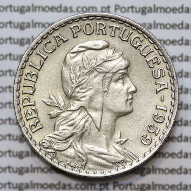 Portugal, coin of 1 Escudo 1959 Alpaca of the Portuguese Republic, (Au), World Coins Portugal KM 578