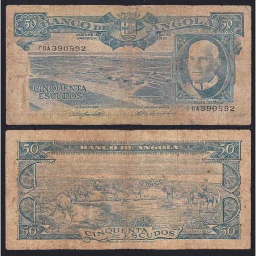 Nota de 50 Escudos 1962 Américo Tomás, 50$00 10/06/1962 - Banco de Angola (Circulada +)