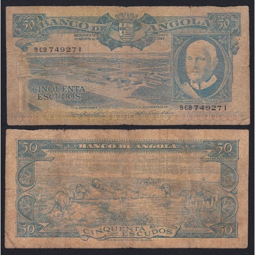 Nota de 50 Escudos 1962 Américo Tomás, 50$00 10/06/1962 - Banco de Angola (Muito Circulada)