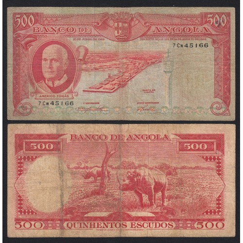Nota de 500 Escudos 1962 Américo Tomás , 500$00 10/06/1962 - Banco de Angola (Circulada +)