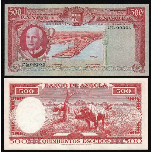 Nota de 500 Escudos 1970 Américo Tomás , 500$00 10/06/1970 - Banco de Angola (Pouco Circulada)