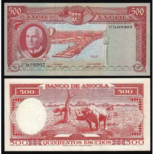 Nota de 500 Escudos 1970 Américo Tomás , 500$00 10/06/1970 - Banco de Angola (Pouco Circulada)