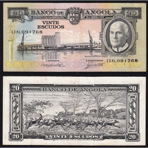 Nota de 20 Escudos 1962 Américo Tomás, 20$00 10/06/1962 - Banco de Angola (Circulada)