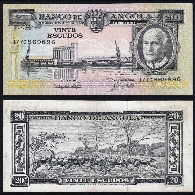 Nota de 20 Escudos 1962 Américo Tomás, 20$00 10/06/1962 - Banco de Angola (Circulada)