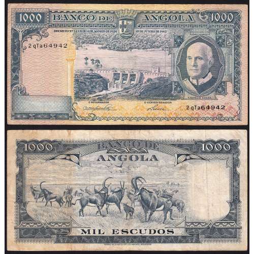 Nota de 1000 Escudos 1962 Américo Tomás, 1000$00 10/06/1962 - Banco de Angola (Circulada)