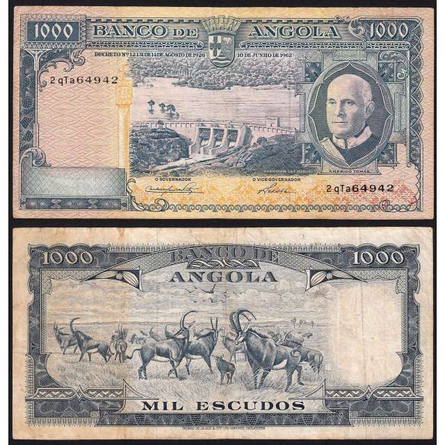 Nota de 1000 Escudos 1962 Américo Tomás, 1000$00 10/06/1962 - Banco de Angola (Circulada)