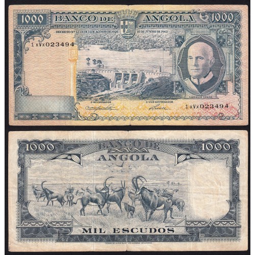 Nota de 1000 Escudos 1962 Américo Tomás, 1000$00 10/06/1962 - Banco de Angola (Circulada)