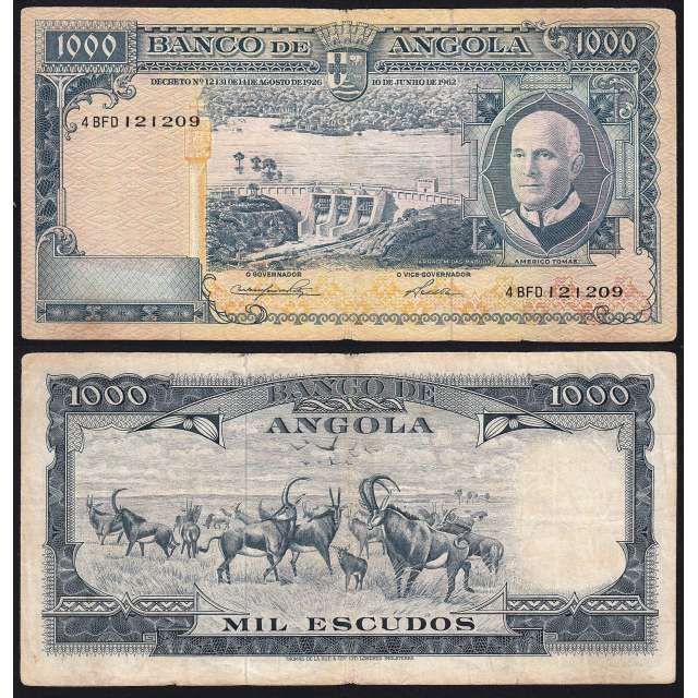 Nota de 1000 Escudos 1962 Américo Tomás, 1000$00 10/06/1962 - Banco de Angola (Circulada)