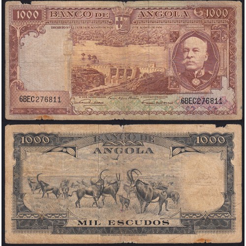 Nota de 1000 Escudos 1956 Brito Capelo, 1000$00 15/08/1956 - Banco de Angola (Circulada)