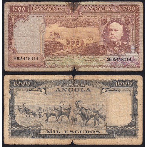 Nota de 1000 Escudos 1956 Brito Capelo, 1000$00 15/08/1956 - Banco de Angola (Circulada)