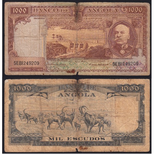 Nota de 1000 Escudos 1956 Brito Capelo, 1000$00 15/08/1956 - Banco de Angola (Circulada)
