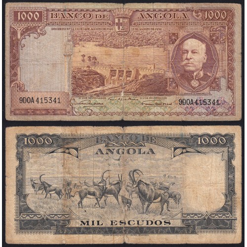 Nota de 1000 Escudos 1956 Brito Capelo, 1000$00 15/08/1956 - Banco de Angola (Circulada)
