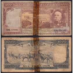 Nota de 1000 Escudos 1956 Brito Capelo, 1000$00 15/08/1956 - Banco de Angola (Muito Circulada)
