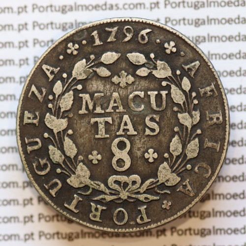 Angola, silver coin of 8 Macutas 1796, former Portuguese colony of Angola Reign of D. Maria I (1786 -1799), W. Coins Angola KM34